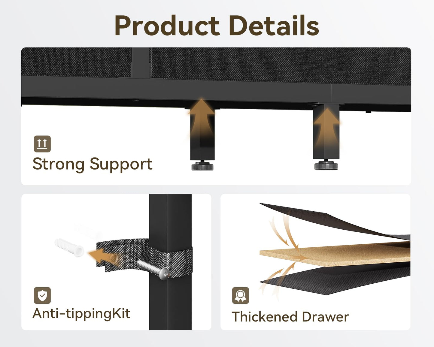 Black TV Stand with LED Lights & Power Outlets, 5 Drawer Entertainment Center for 40–50 Inch TVs