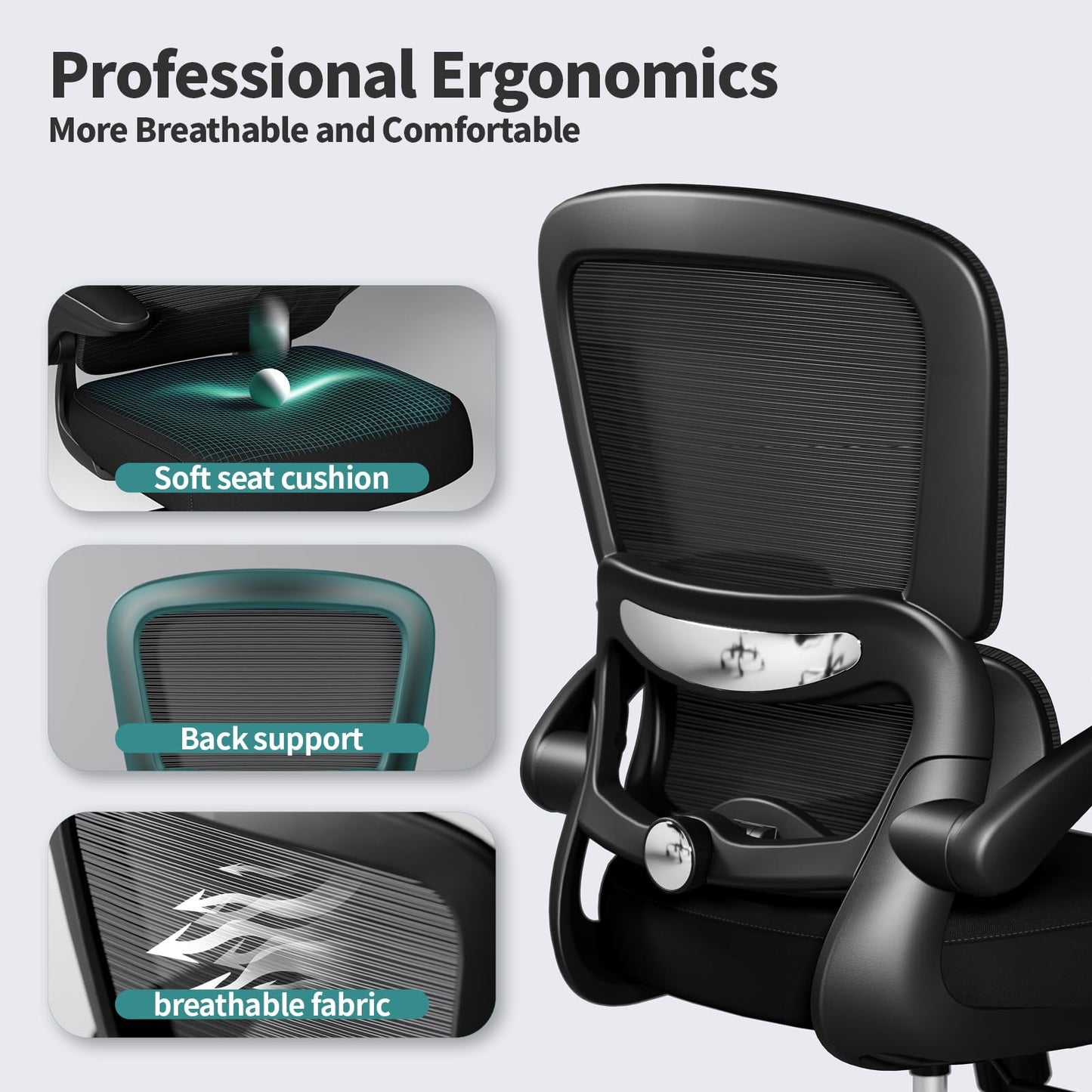 White Ergonomic Office Chair – Mesh Desk Chair with Adjustable Lumbar Support, Comfortable Executive