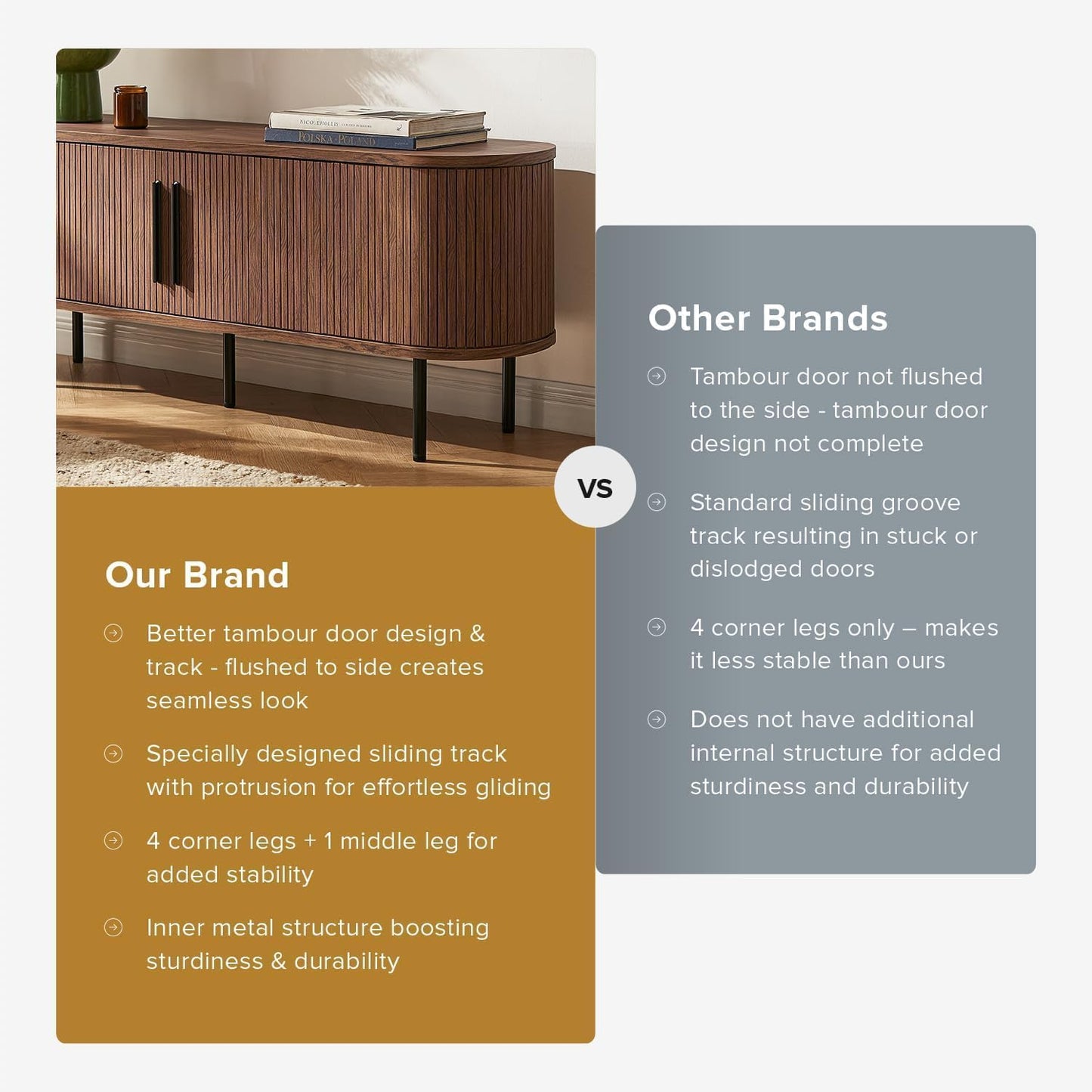 Mid-Century Modern TV Stand – 59" Walnut Entertainment Center for 55–65 Inch TVs,