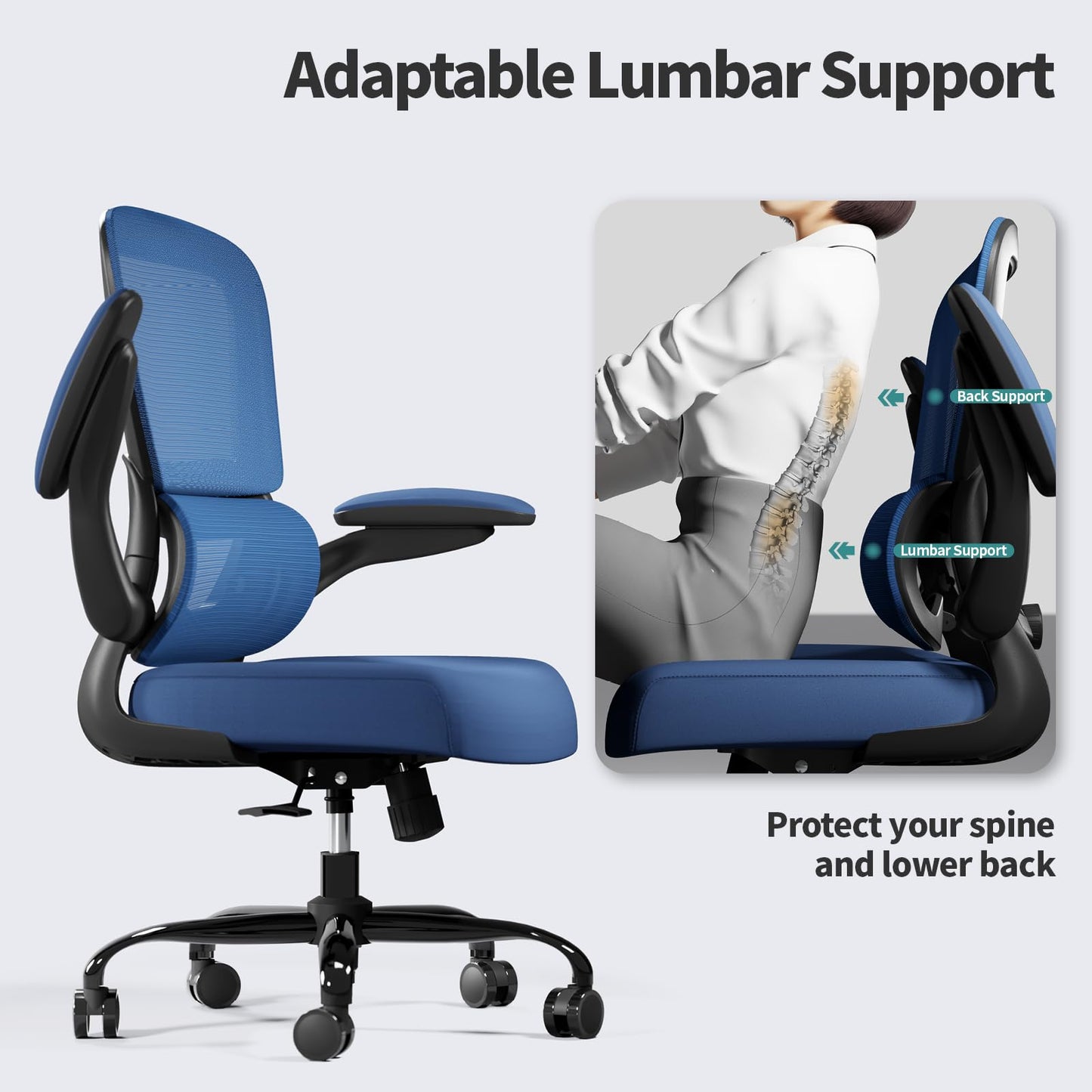 White Ergonomic Office Chair – Mesh Desk Chair with Adjustable Lumbar Support, Comfortable Executive