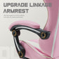 White Pink Gaming Chair with Footrest & Headrest, PU Leather Reclining Office Chair