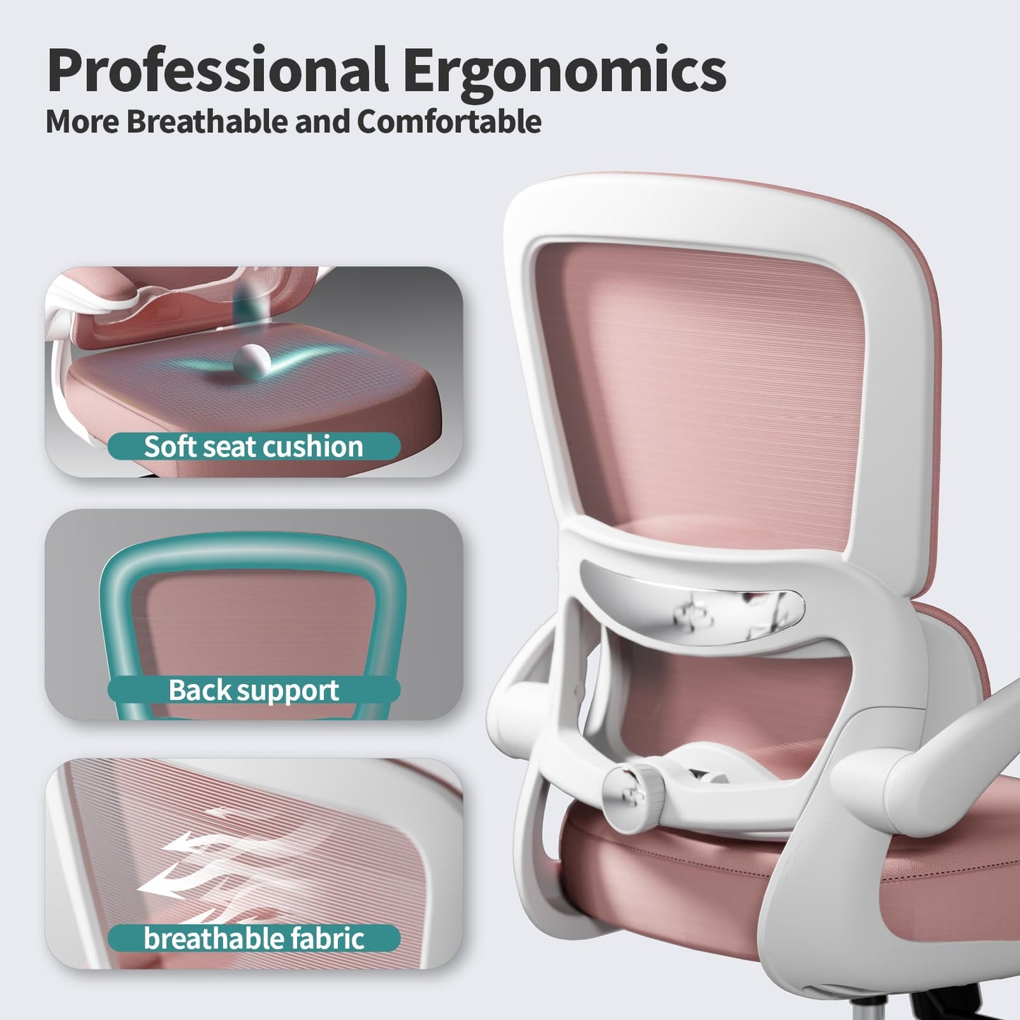 White Ergonomic Office Chair – Mesh Desk Chair with Adjustable Lumbar Support, Comfortable Executive