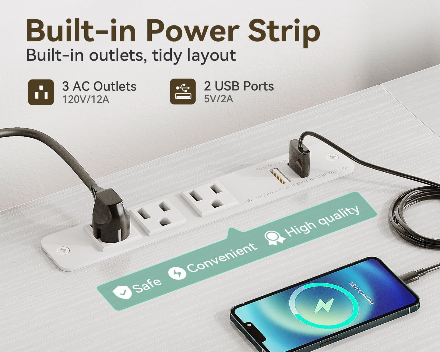 Black TV Stand with LED Lights & Power Outlets, 5 Drawer Entertainment Center for 40–50 Inch TVs