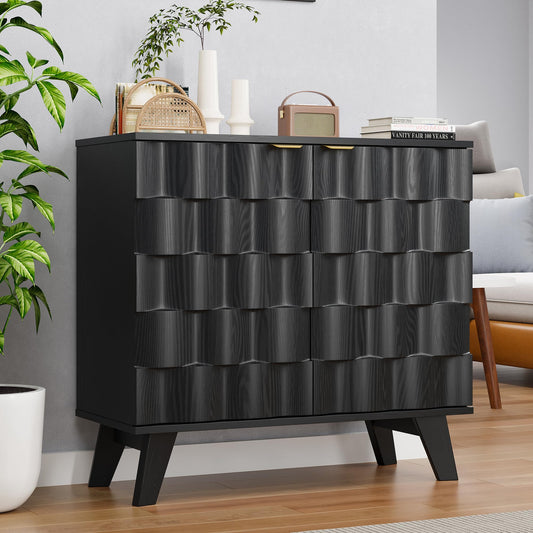 Buffet Cabinet, Fluted Sideboard Storage Cabinet with Adjustable Shelf and Door Handles,