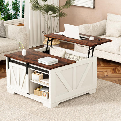 31.5" Lift Top Farmhouse Coffee Table – Square Center Table with Hidden Storage,
