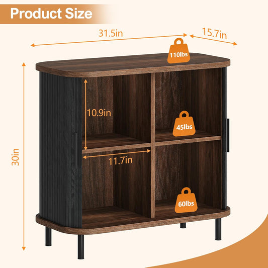 Fluted Sideboard Buffet Cabinet, 31''W Storage Cabinet with Sliding Door