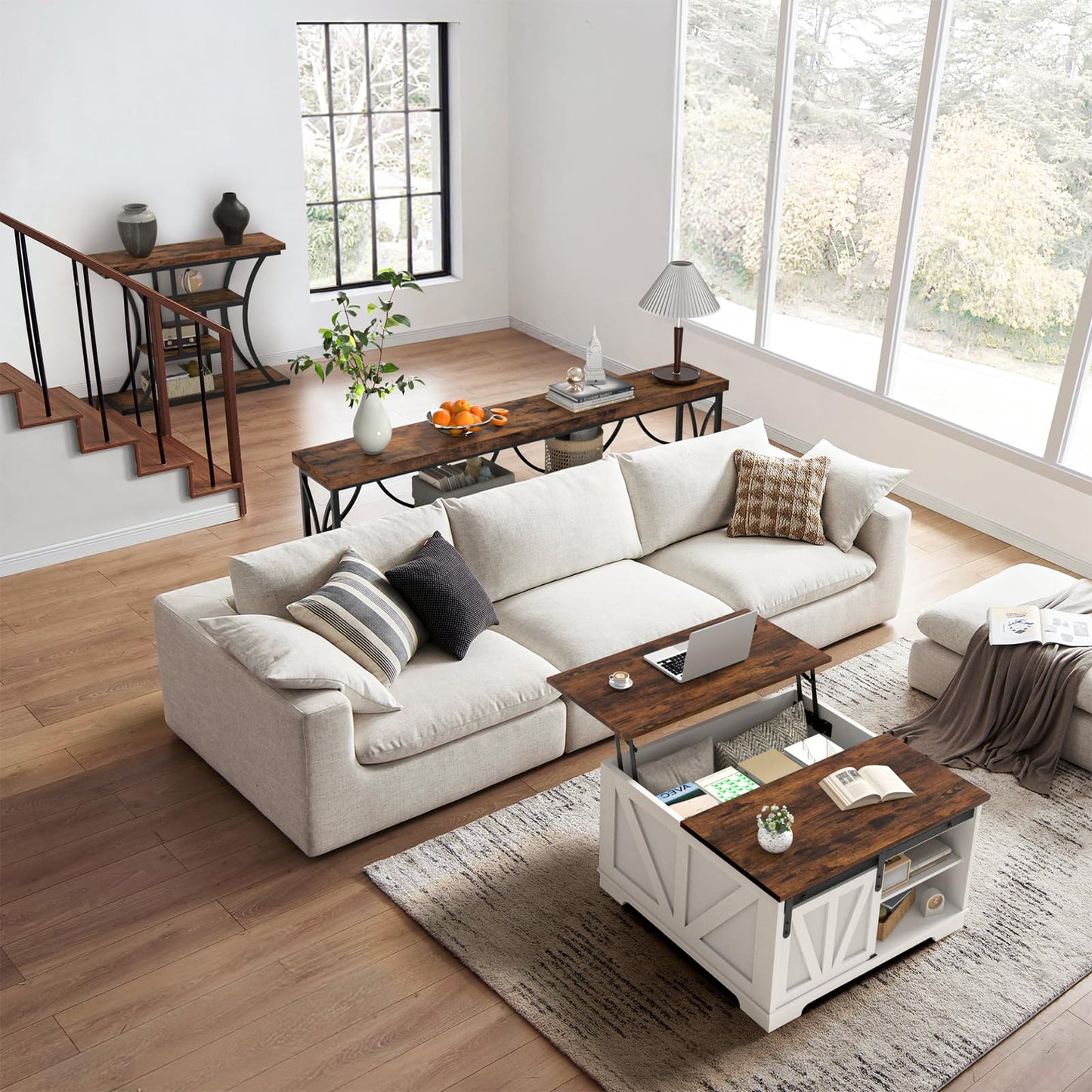 31.5" Lift Top Farmhouse Coffee Table – Square Center Table with Hidden Storage,