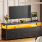 63" Black LED TV Stand with Power Outlets – Long Dresser Entertainment Center