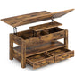 Lift Top Coffee Table – Convertible Espresso Table with Drawers & Hidden Storage,