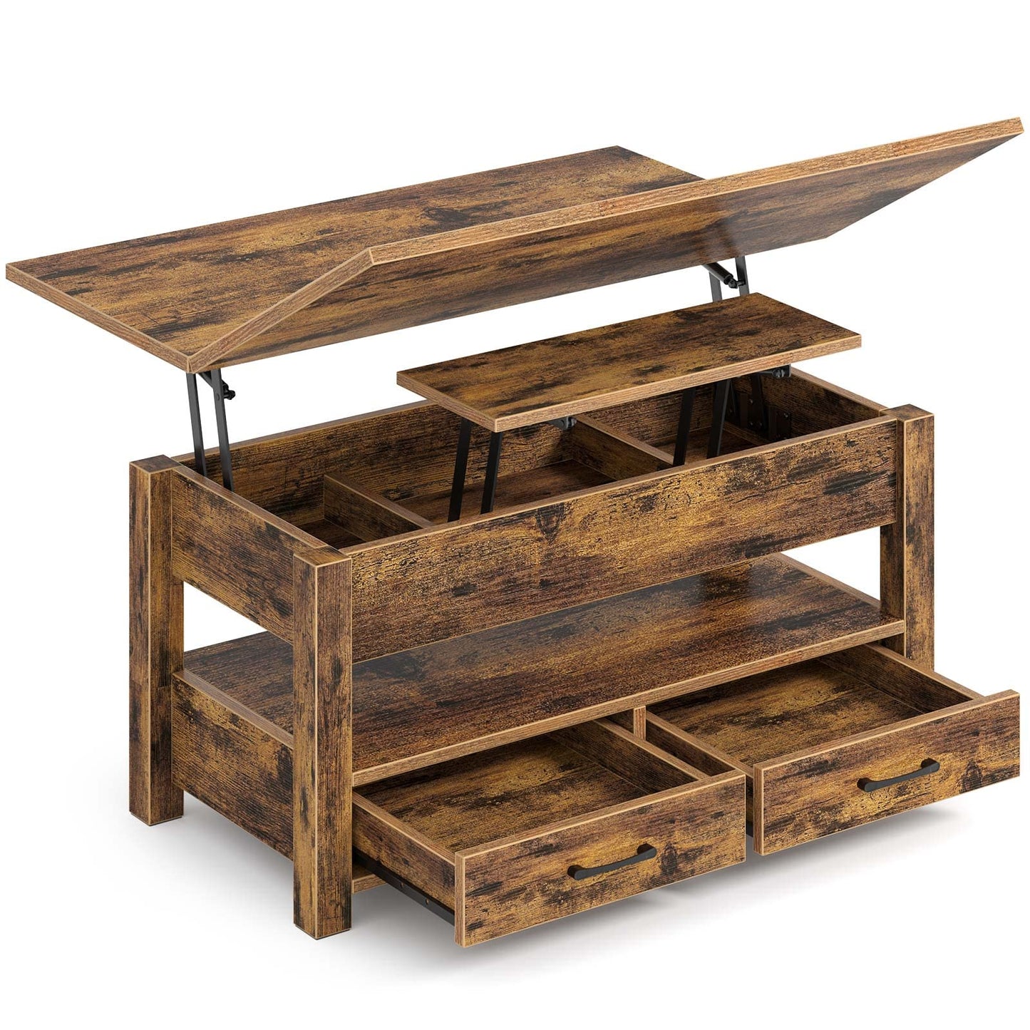 Lift Top Coffee Table – Convertible Espresso Table with Drawers & Hidden Storage,