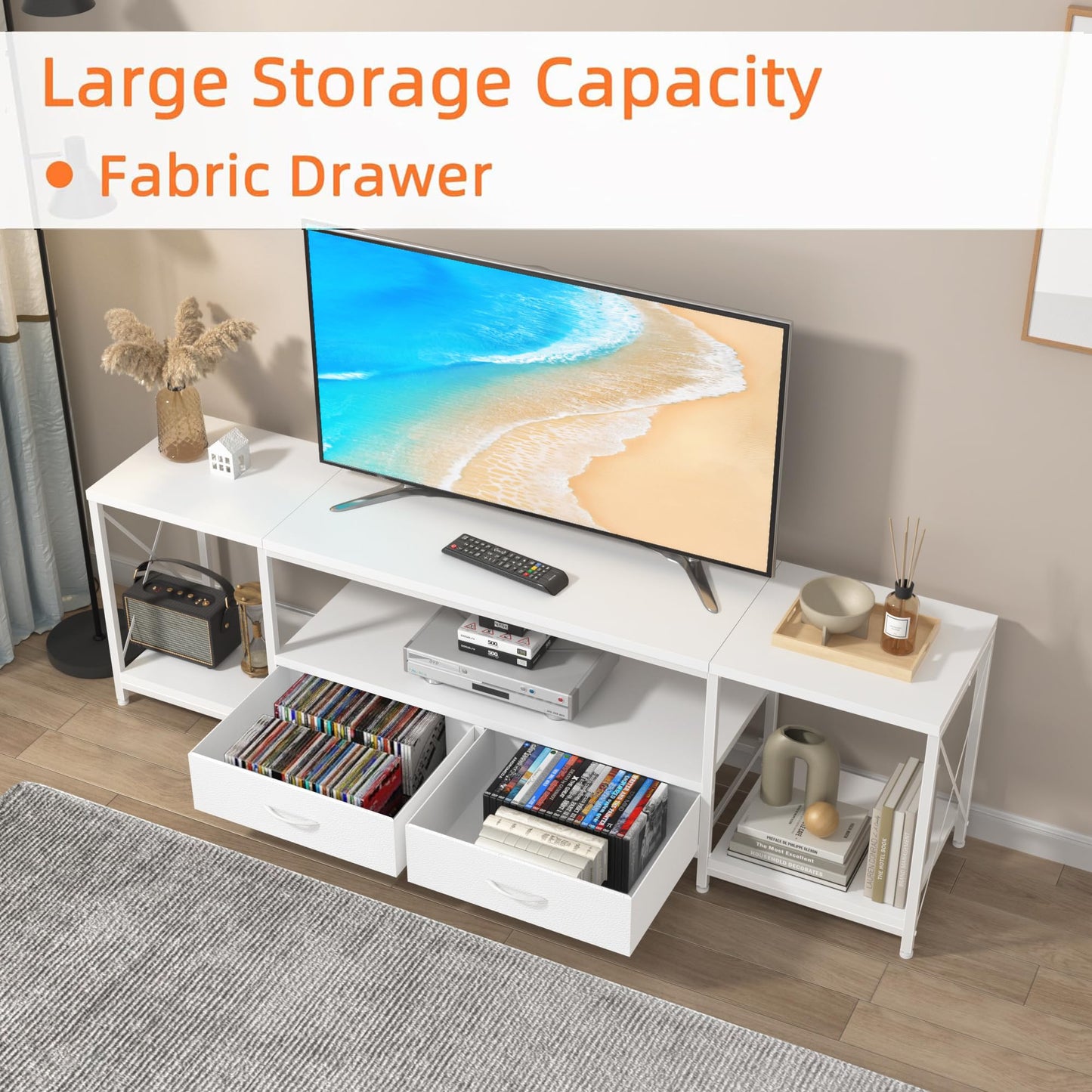 63" Rustic Brown TV Stand for 65–75 Inch TVs – Industrial Entertainment Center with Fabric Drawers