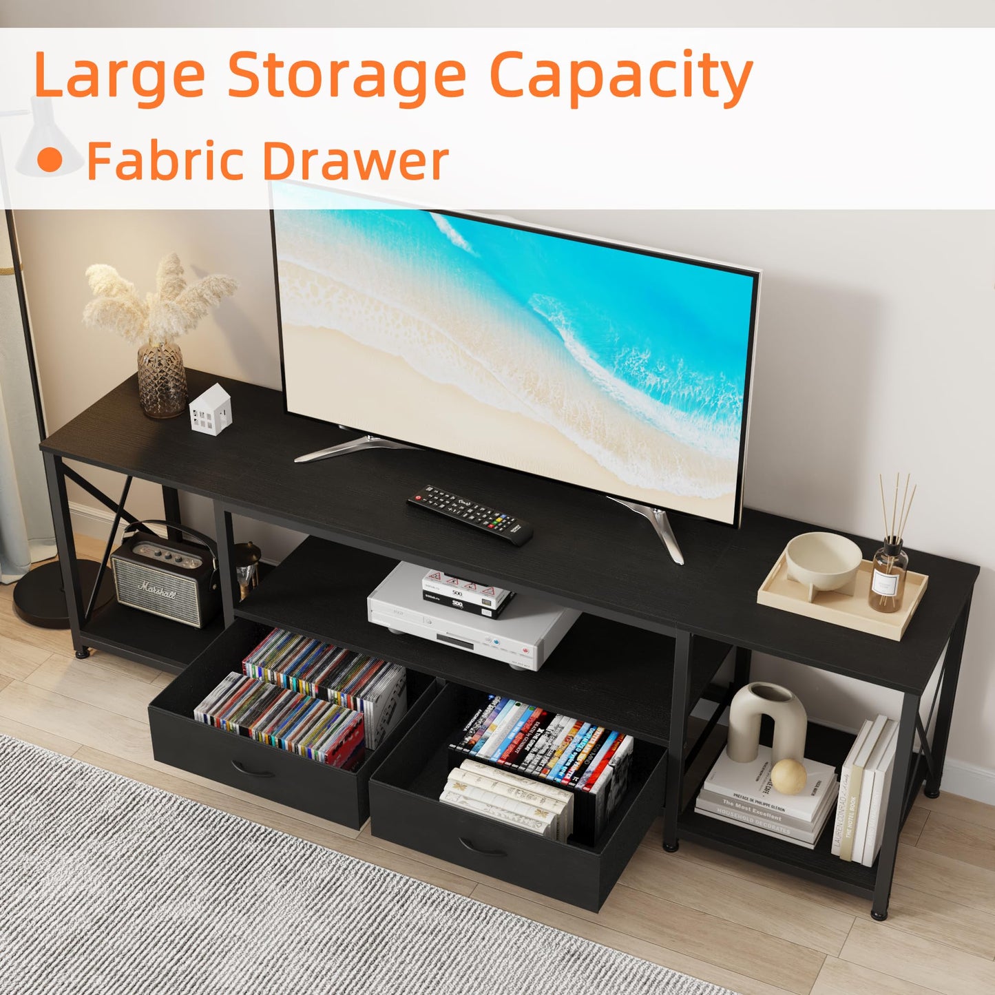 63" Rustic Brown TV Stand for 65–75 Inch TVs – Industrial Entertainment Center with Fabric Drawers