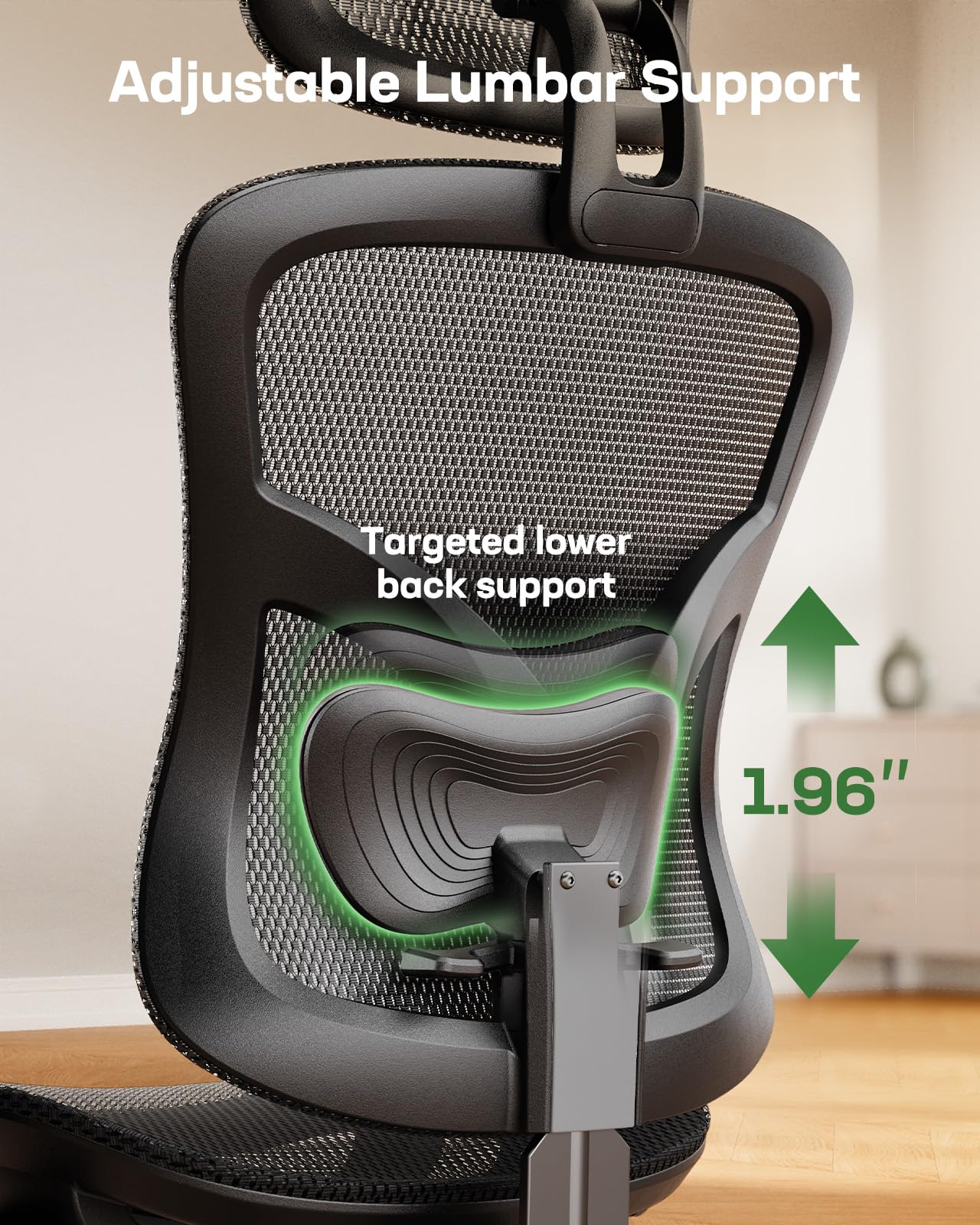 Ergonomic Office Chair with Mesh Back, Adjustable Lumbar Support, 3D Armrests & Headrest,