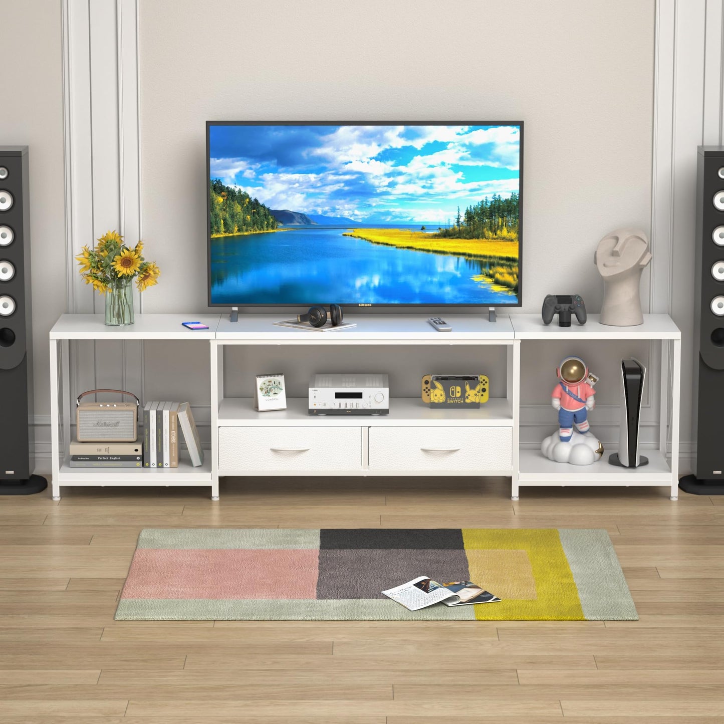 63" Rustic Brown TV Stand for 65–75 Inch TVs – Industrial Entertainment Center with Fabric Drawers