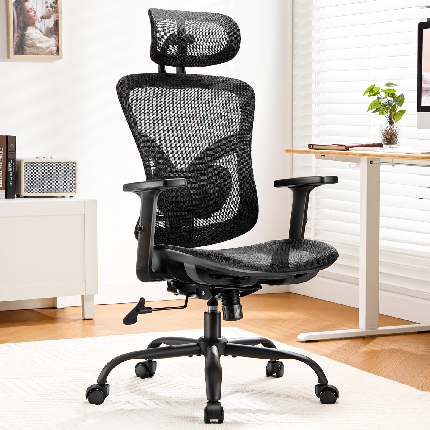 Ergonomic Office Chair with Mesh Back, Adjustable Lumbar Support, 3D Armrests & Headrest,