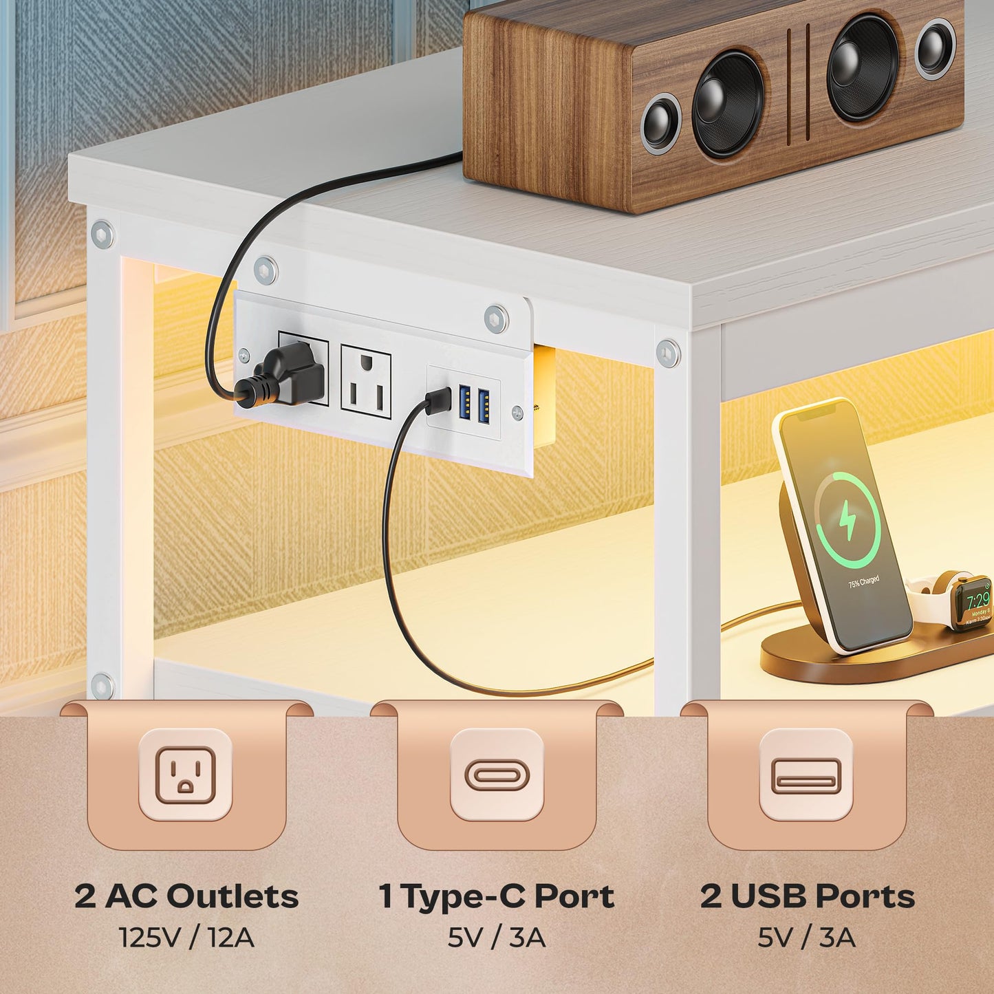 63" Black LED TV Stand with Power Outlets – Long Dresser Entertainment Center