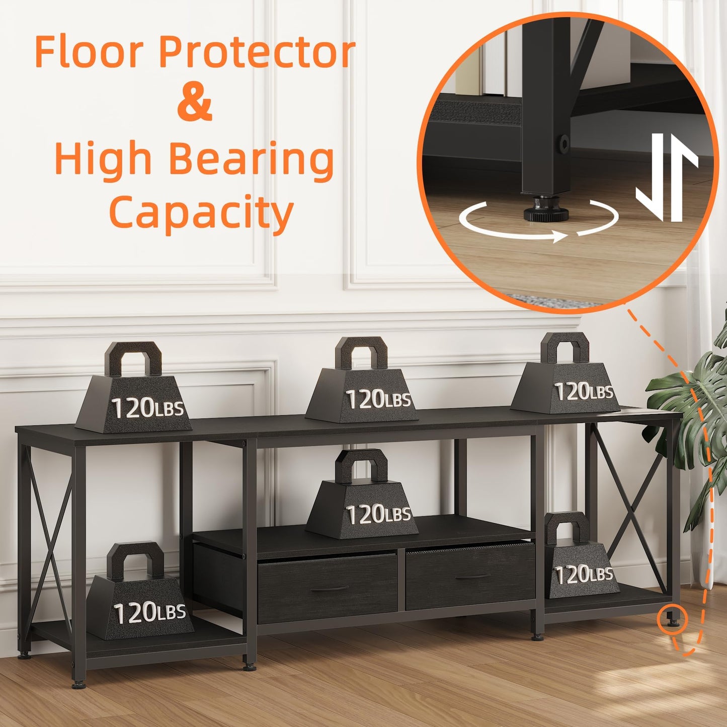 63" Rustic Brown TV Stand for 65–75 Inch TVs – Industrial Entertainment Center with Fabric Drawers