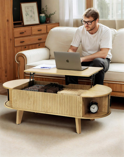 Oval Lift Top Coffee Table with Storage, 47.2" Mid Century Modern Living Room Center Table