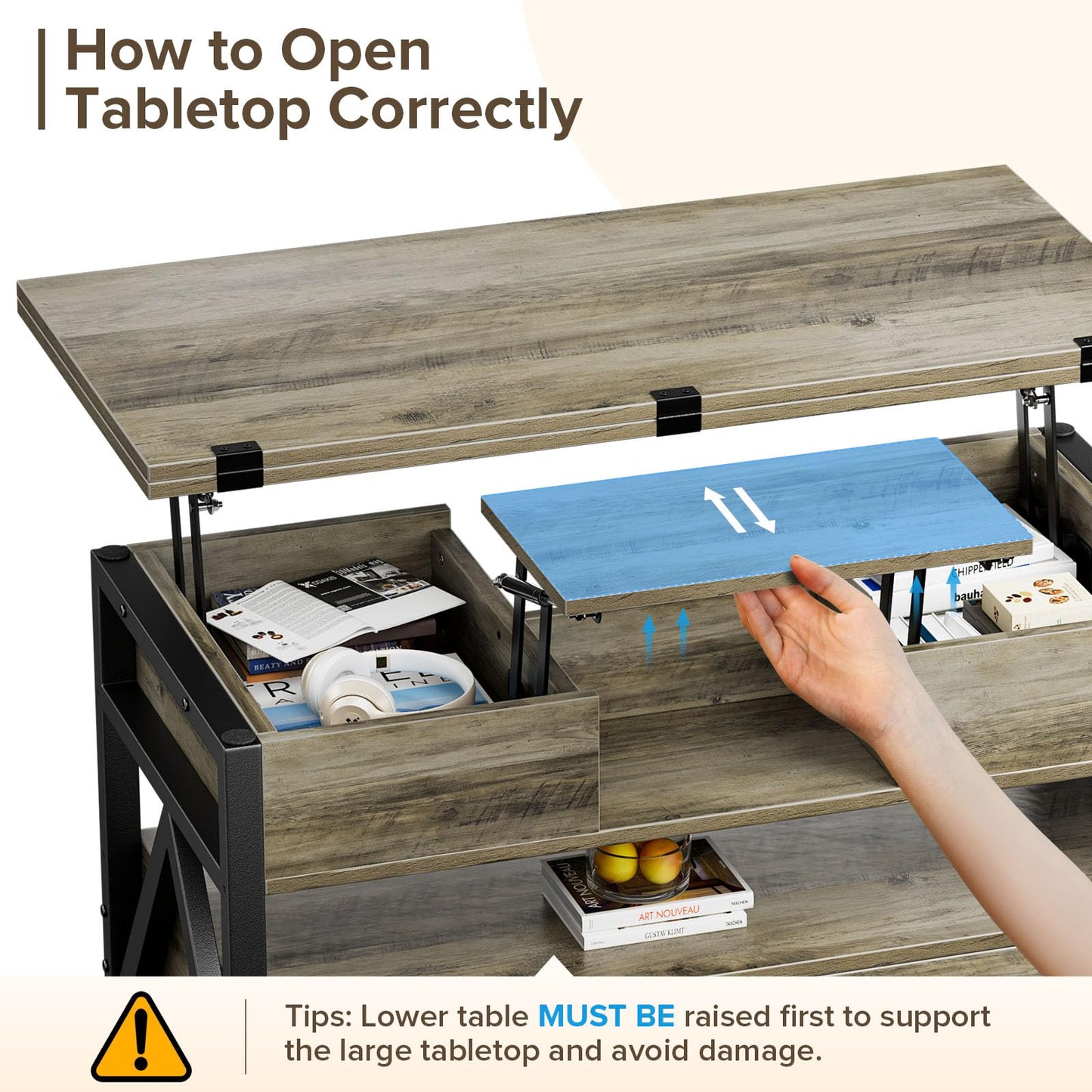 40" Lift Top Coffee Table,4 in 1 Multi-Function Lift Coffee Tables with Storage Drawers