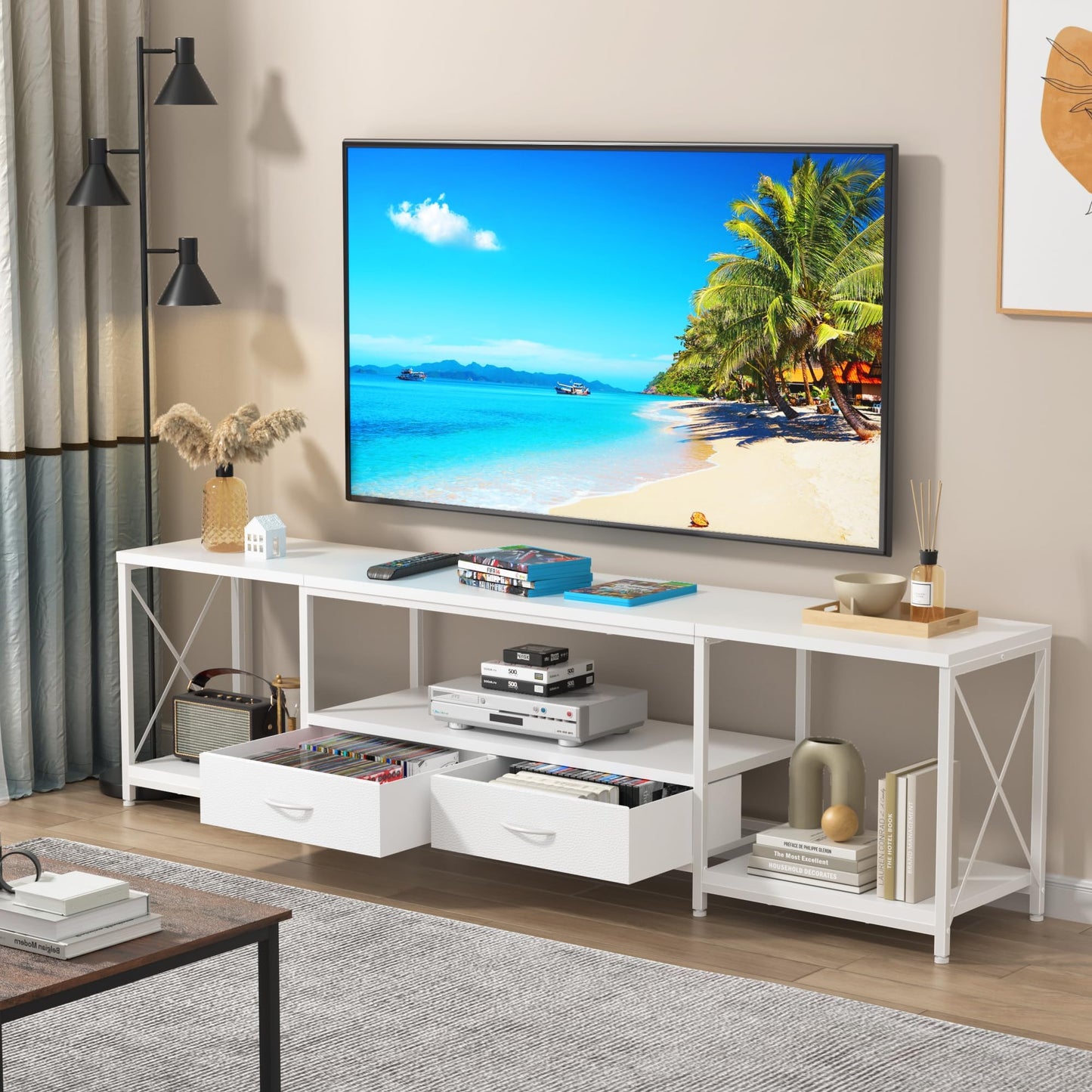 63" Rustic Brown TV Stand for 65–75 Inch TVs – Industrial Entertainment Center with Fabric Drawers