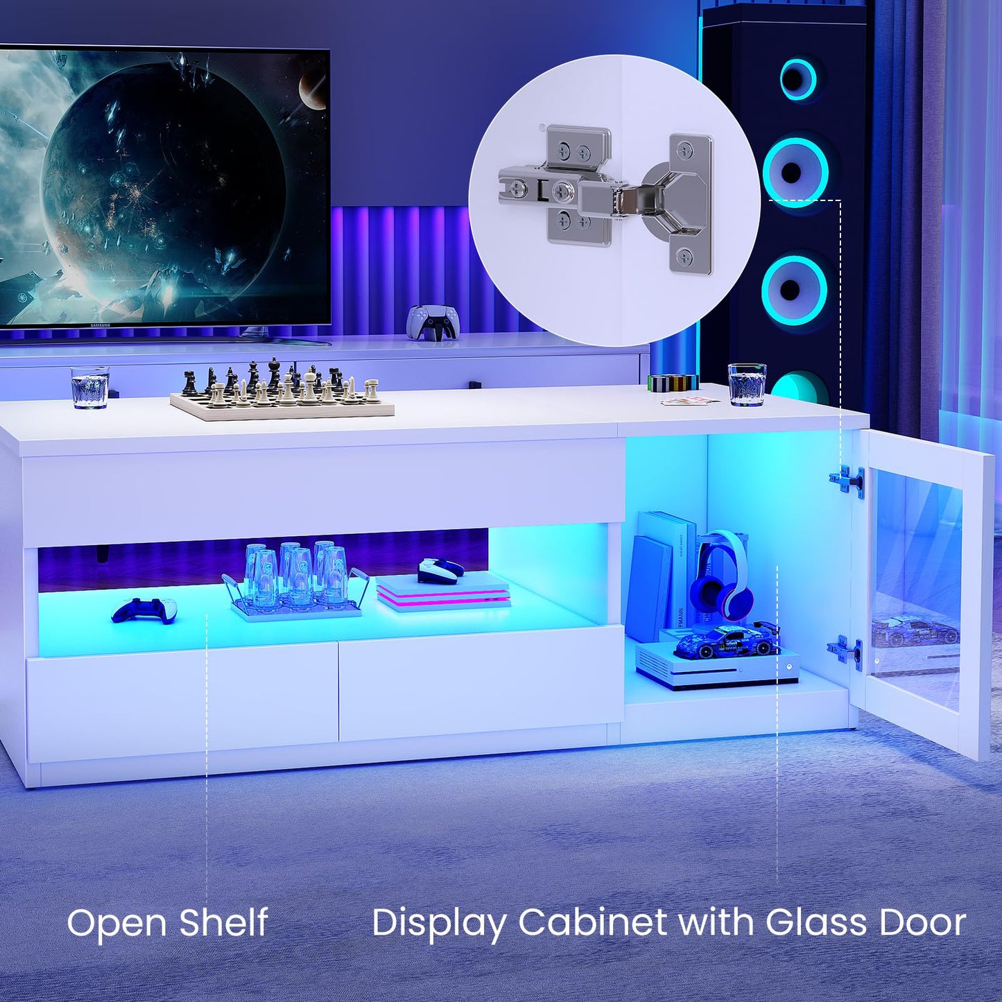 39.4" Lift Top Coffee Table with 2 Drawers, Modern LED Coffee Tables for Living Room