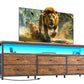 63" Black LED TV Stand with Power Outlets – Long Dresser Entertainment Center