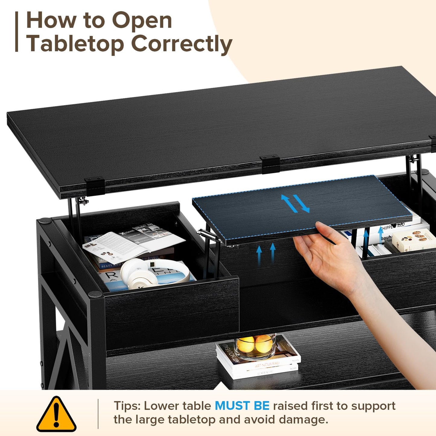 40" Lift Top Coffee Table,4 in 1 Multi-Function Lift Coffee Tables with Storage Drawers