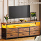 63" Black LED TV Stand with Power Outlets – Long Dresser Entertainment Center