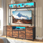 55" Rustic Brown TV Stand – LED Entertainment Center with Power Outlets, 6 PU Fabric Drawers