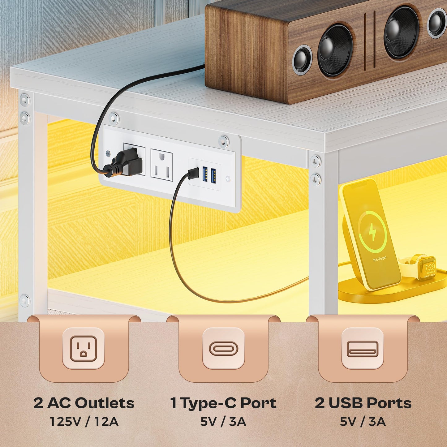 63" Black LED TV Stand with Power Outlets – Long Dresser Entertainment Center