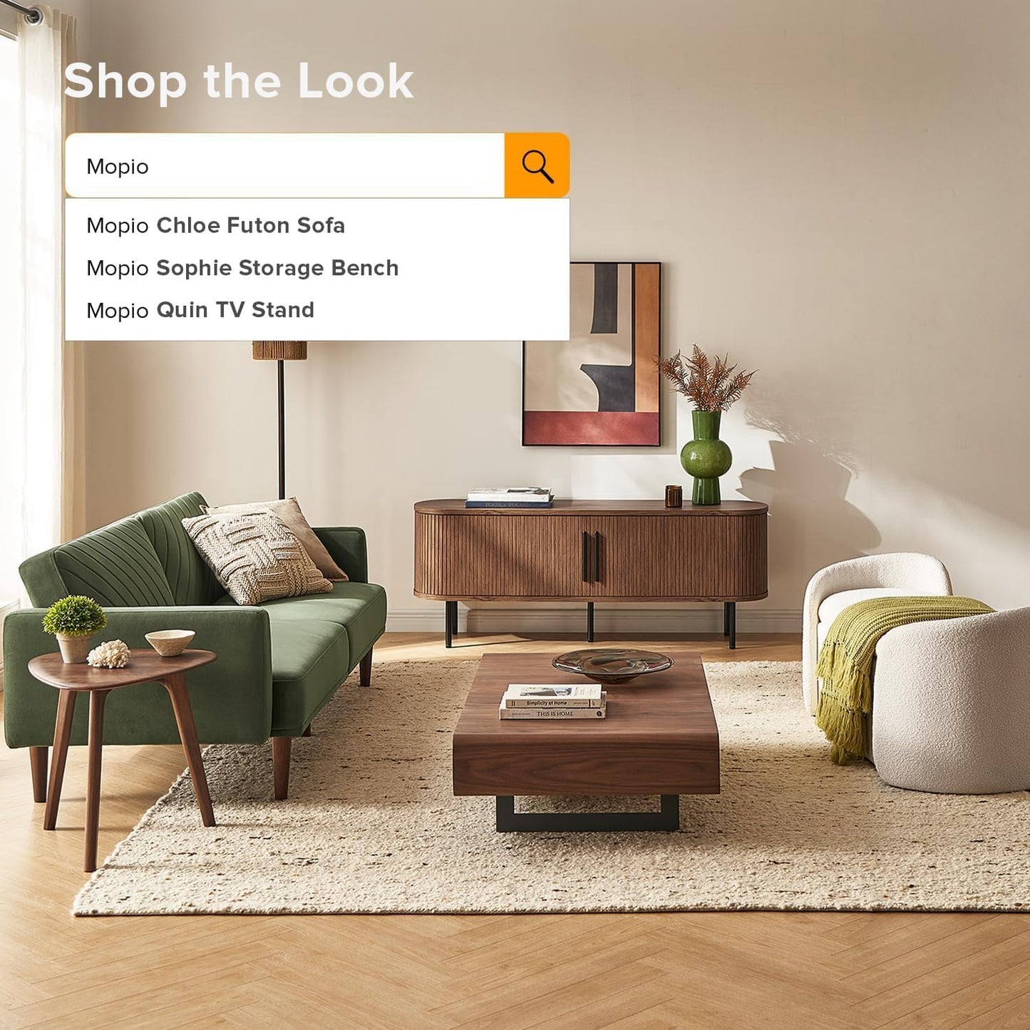 Mid-Century Modern TV Stand – 59" Walnut Entertainment Center for 55–65 Inch TVs,