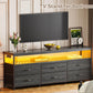 63" Black LED TV Stand with Power Outlets – Long Dresser Entertainment Center