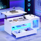 39.4" Lift Top Coffee Table with 2 Drawers, Modern LED Coffee Tables for Living Room