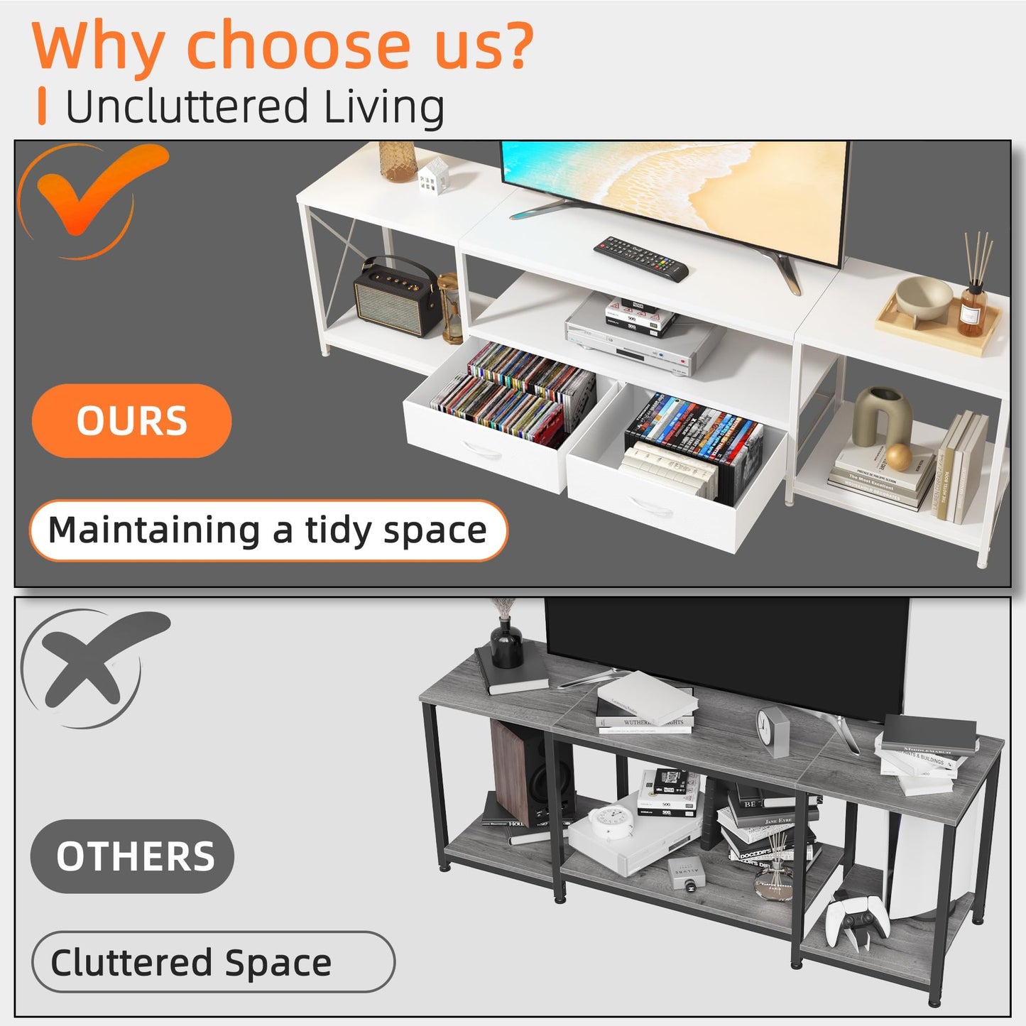 63" Rustic Brown TV Stand for 65–75 Inch TVs – Industrial Entertainment Center with Fabric Drawers