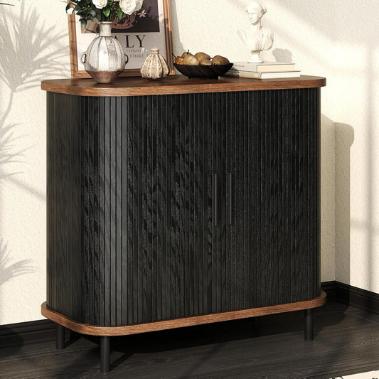 Fluted Sideboard Buffet Cabinet, 31''W Storage Cabinet with Sliding Door