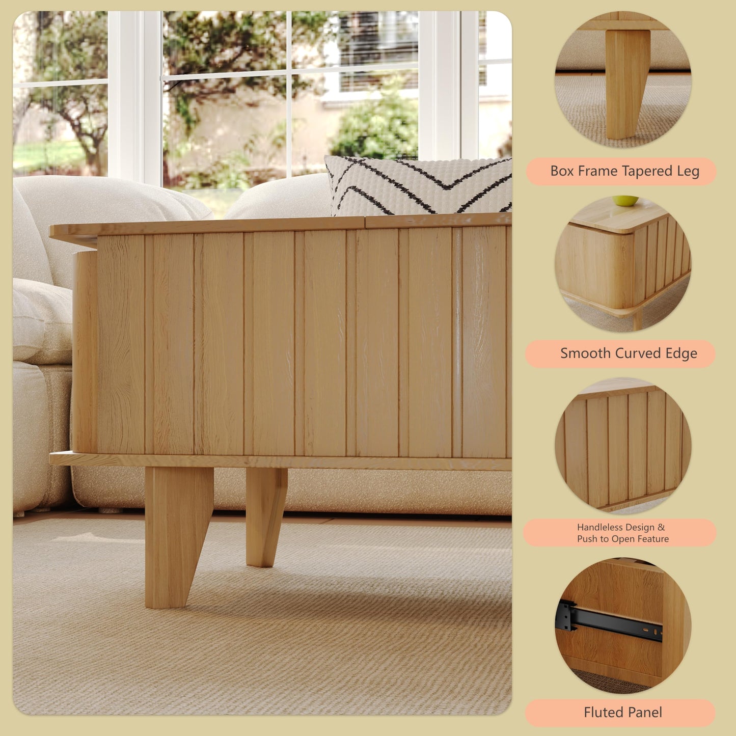 Extendable Coffee Table with Side Table,Reversible Living Room Table with Lifting