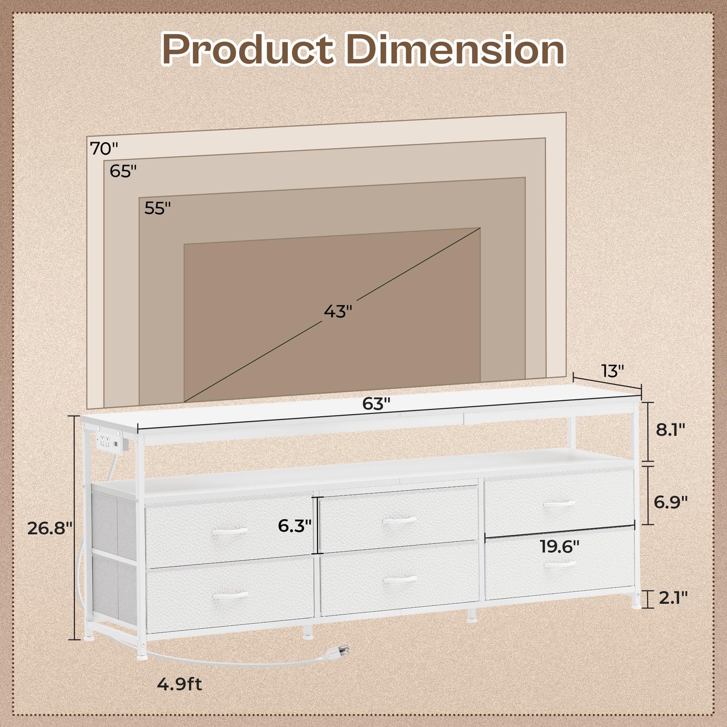 63" Black LED TV Stand with Power Outlets – Long Dresser Entertainment Center