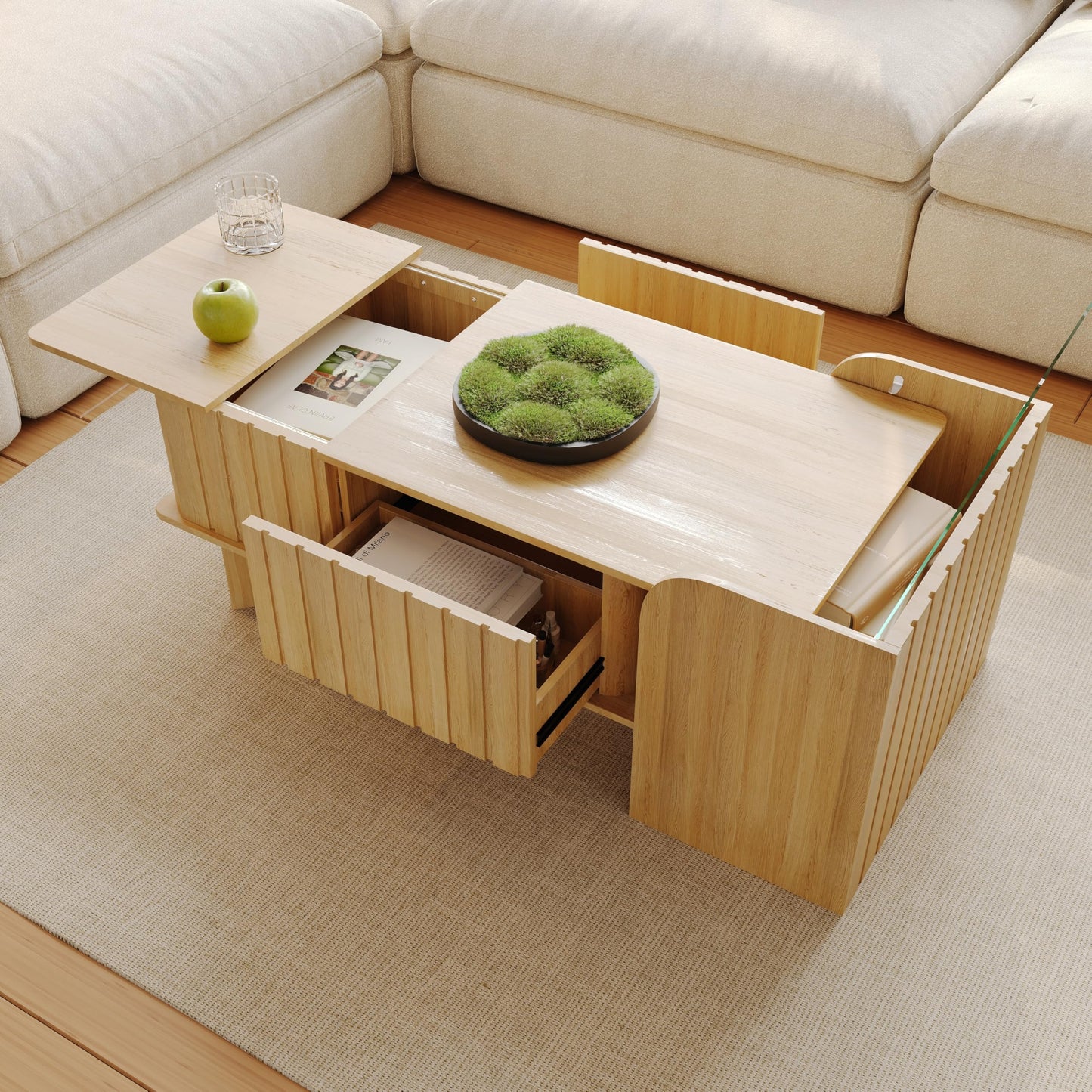 Extendable Coffee Table with Side Table,Reversible Living Room Table with Lifting