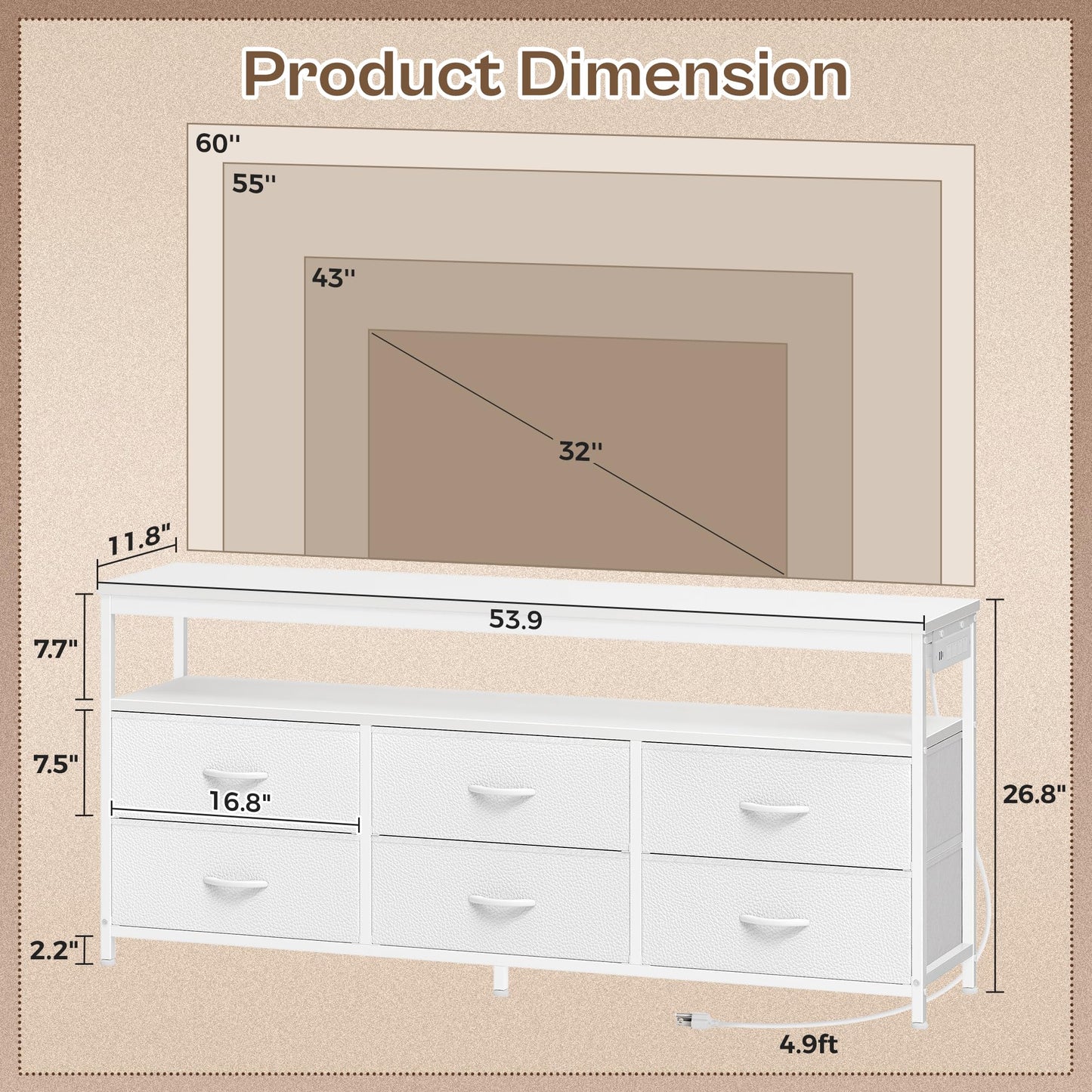 63" Black LED TV Stand with Power Outlets – Long Dresser Entertainment Center