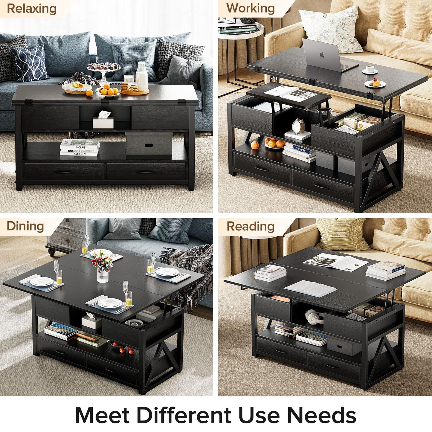 40" Lift Top Coffee Table,4 in 1 Multi-Function Lift Coffee Tables with Storage Drawers