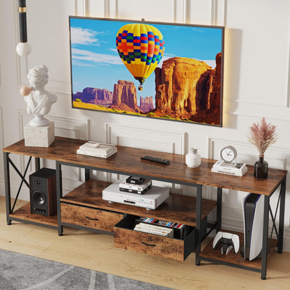 63" Rustic Brown TV Stand for 65–75 Inch TVs – Industrial Entertainment Center with Fabric Drawers