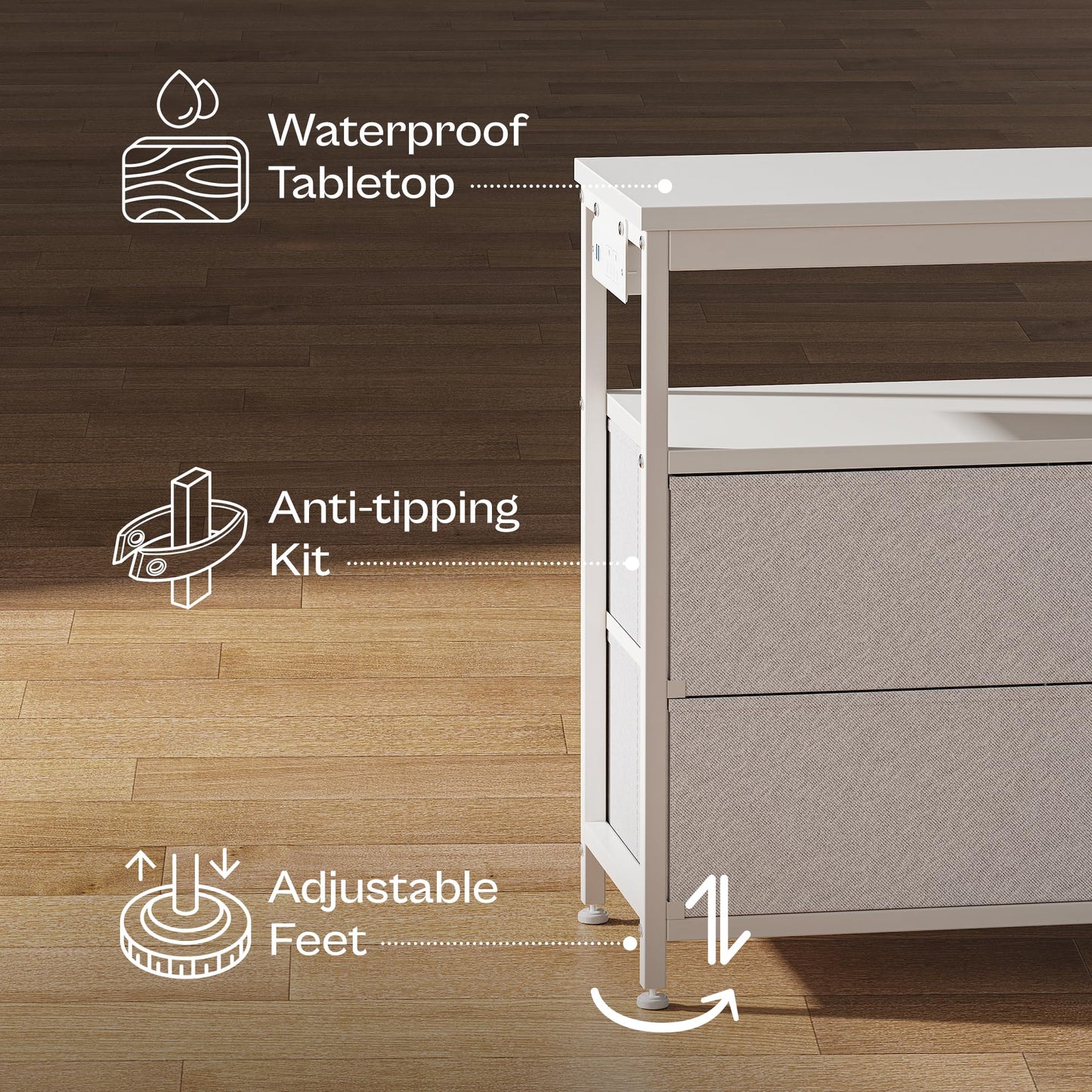 63" Black LED TV Stand with Power Outlets – Long Dresser Entertainment Center
