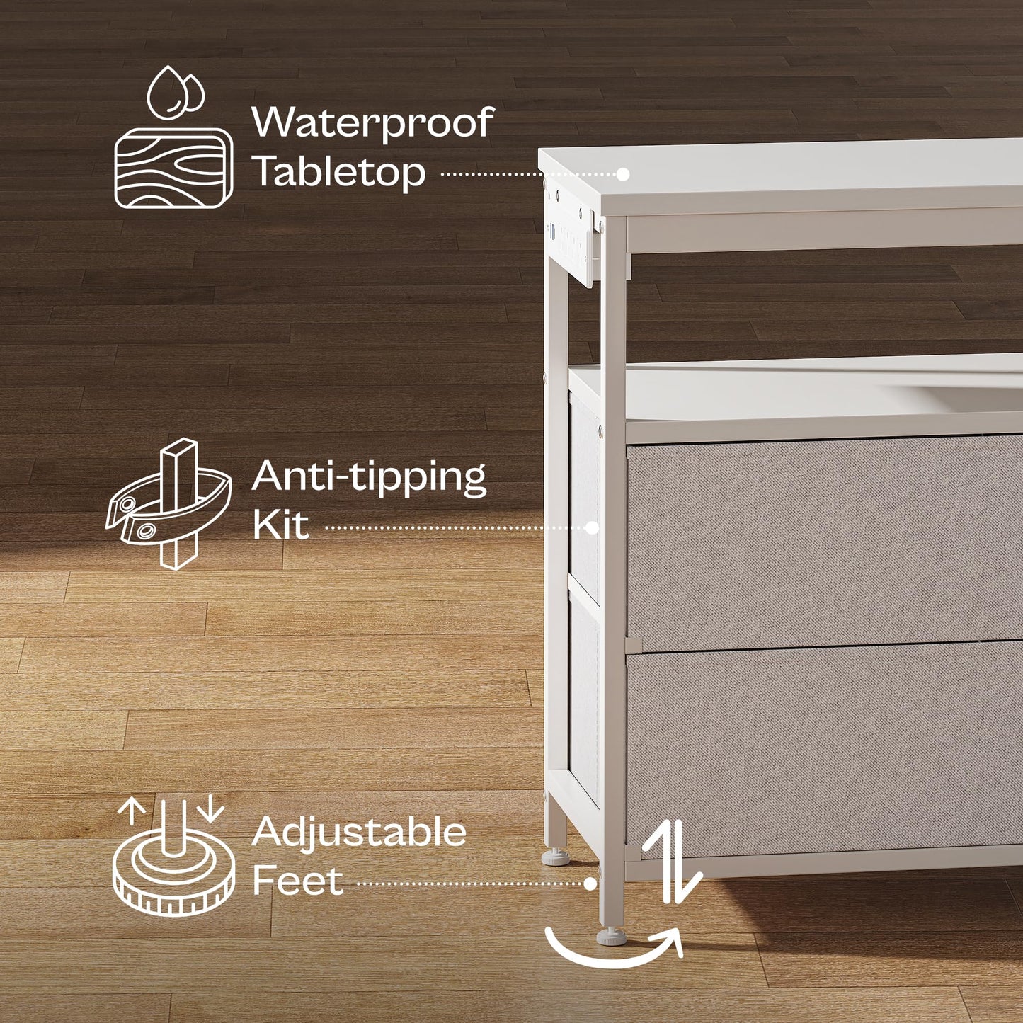 63" Black LED TV Stand with Power Outlets – Long Dresser Entertainment Center