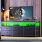 63" Black LED TV Stand with Power Outlets – Long Dresser Entertainment Center