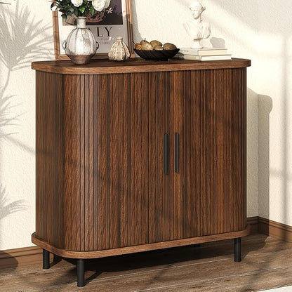 Fluted Sideboard Buffet Cabinet, 31''W Storage Cabinet with Sliding Door