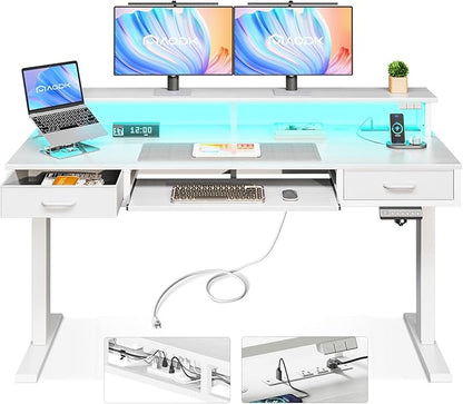 Electric Standing Desk with Drawers & Keyboard Tray, 55 Inch Height Adjustable