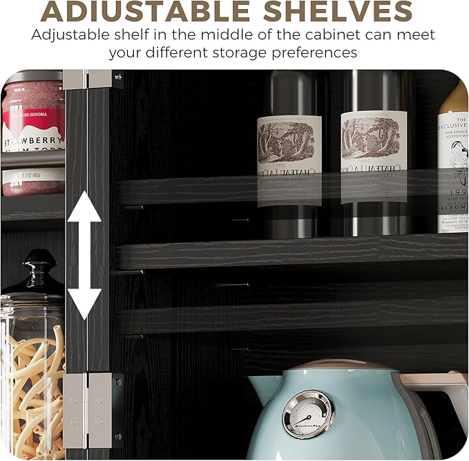 Farmhouse Kitchen Pantry Cabinet, 72" Height Tall Freestanding Cupboard with Sliding Storage Rack